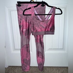 Under Armour Pink & Purple Tie Dye Mesh Leggings and Cross Back Sports Bra Set